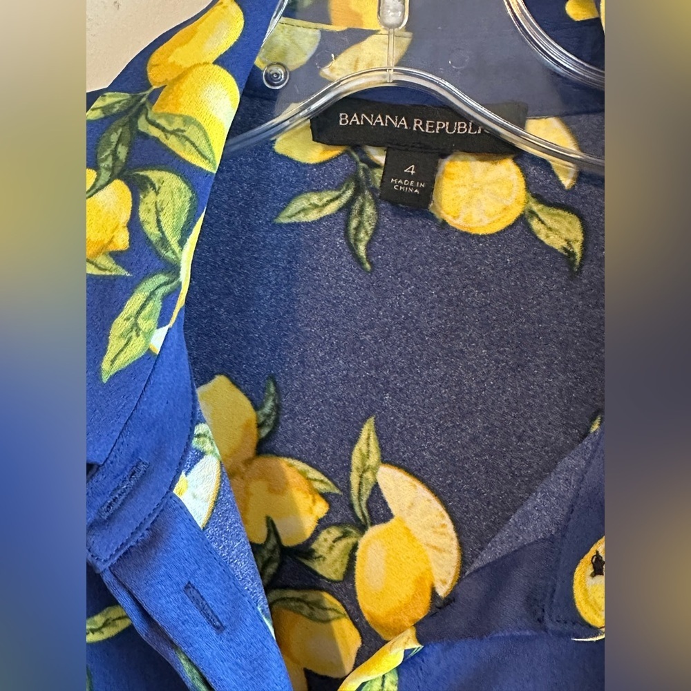 Banana Republic Navy Blue with Lemons Print Ruffle Shorts Tie Belt Romper Sz 4 - Picture 2 of 14